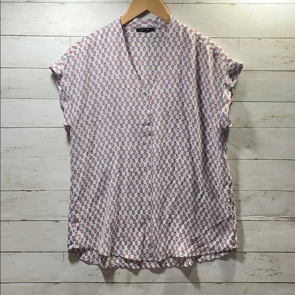 Pleione Tops - White Pink Paisley Lightweight Summer Blouse Sz. S